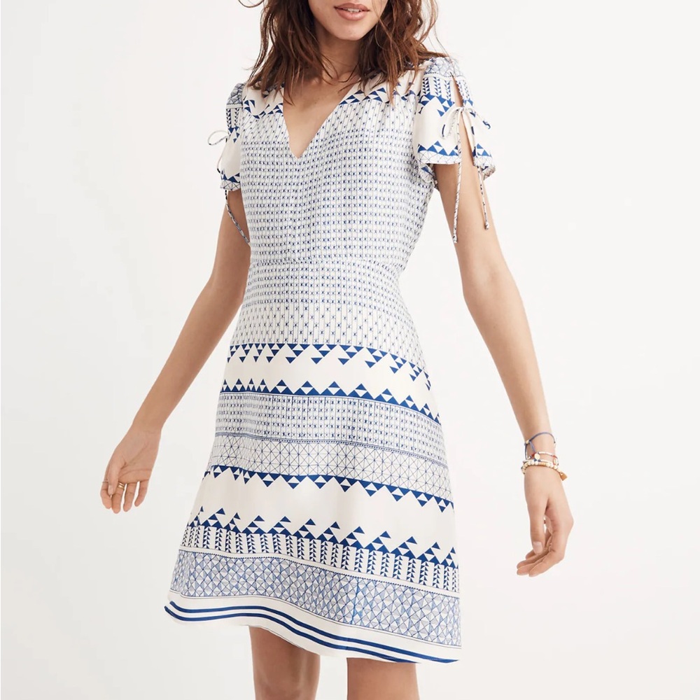 Madewell Tie Sleeve Printed Dress